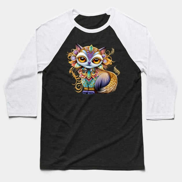 Colorful Cat with Jewel Adornments Baseball T-Shirt by The Wolf and the Butterfly